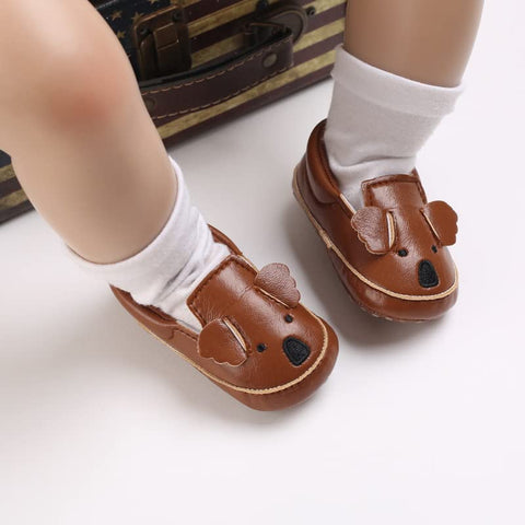 Baby Girl Boy Bear Koala Cartoon PU Leather Anti Skid Non Slip Moccasins Loafer Shoes for Newborn to Toddler Kids