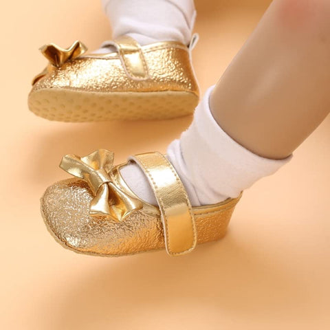PU Leather Sparkling Bow Baby Girl Birthday Party Mary Jane Moccasin Bootie Shoes Sandal Footwear for Newborn to Toddlers