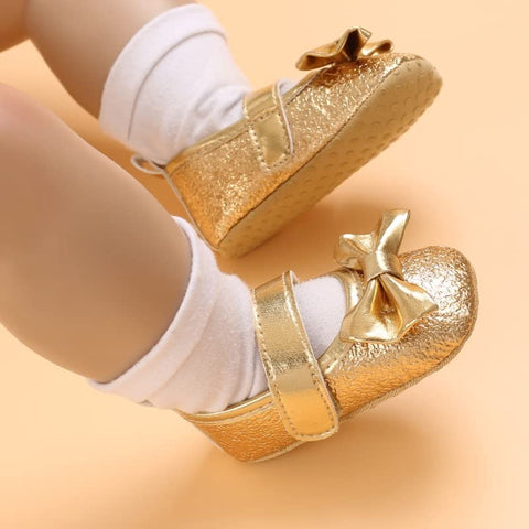 PU Leather Sparkling Bow Baby Girl Birthday Party Mary Jane Moccasin Bootie Shoes Sandal Footwear for Newborn to Toddlers