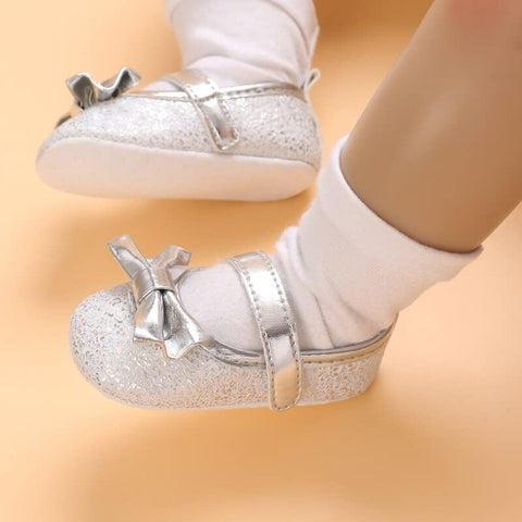 PU Leather Sparkling Bow Baby Girl Birthday Party Mary Jane Moccasin Bootie Shoes Sandal Footwear for Newborn to Toddlers