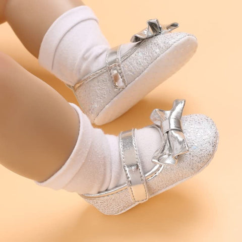 PU Leather Sparkling Bow Baby Girl Birthday Party Mary Jane Moccasin Bootie Shoes Sandal Footwear for Newborn to Toddlers