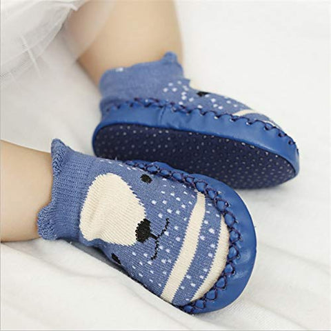 Blue Cartoon Design Anti Skid Soft Sole Socks Shoes Socks Bootie Shoes for Infant Toddler Baby & Girl Kids