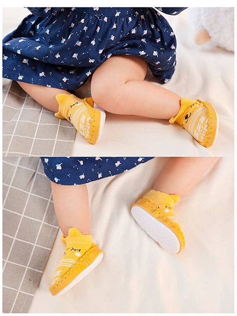 Yellow Cartoon Design Anti Skid Soft Sole Socks Shoes Socks Bootie Shoes for Infant Toddler Baby & Girl Kids